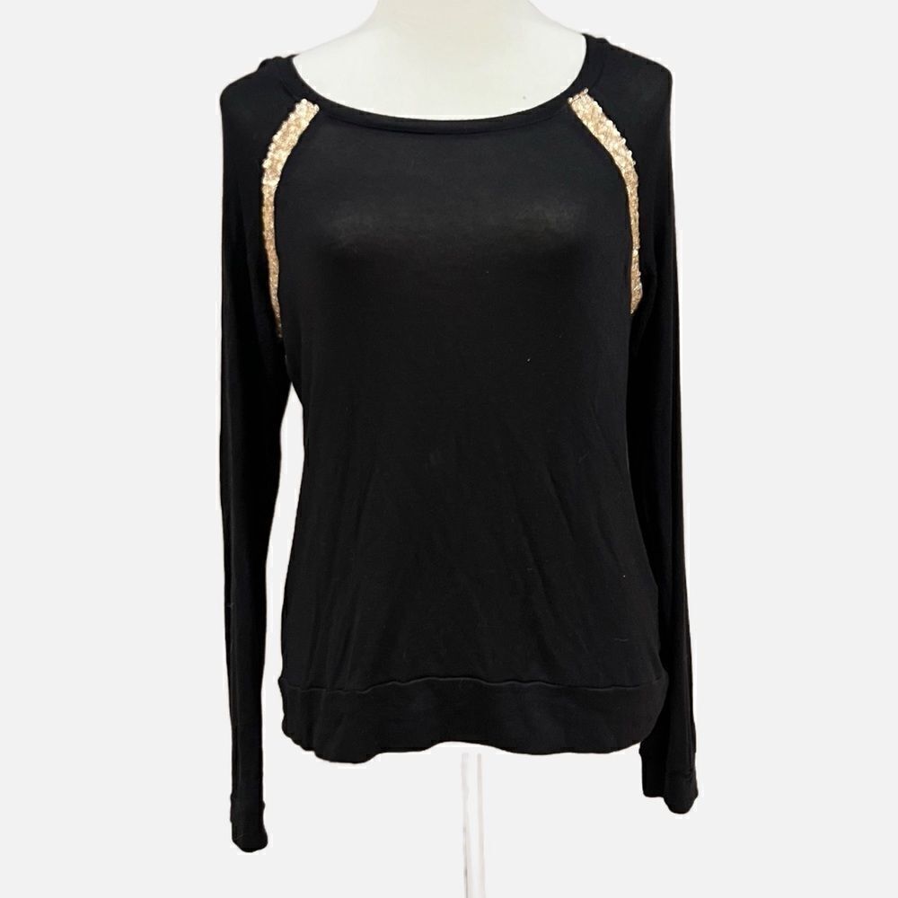 Three Dots Black and gold sequin sweater
